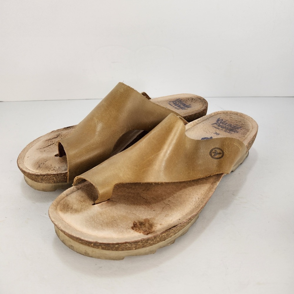 Wanda Panda Made In Spain Women's Brown Leather Slip-On Sandals Size 38 (7)‎